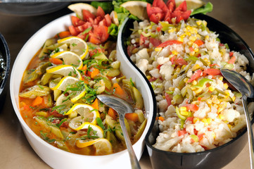 Buffet style food at a wedding party.