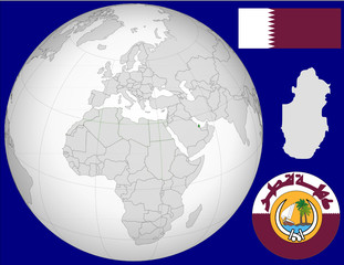 Qatar globe map locator world flag national emblem