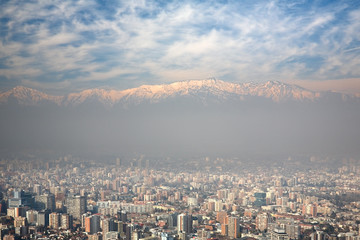 birdeye view of Andes and Santiago, Chile