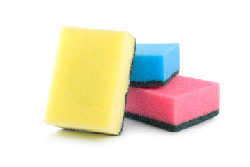 Three colored sponges isolated
