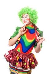 Portrait of expressive female clown