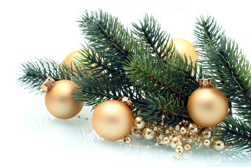 Fototapeta na wymiar Holiday background with Balls and Fir branch