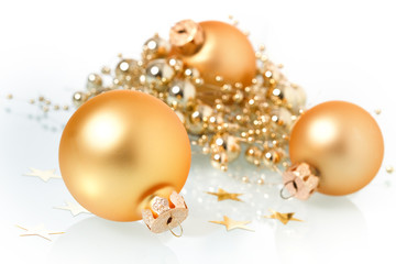 Naklejka na ściany i meble Holiday background with golden Balls on white background