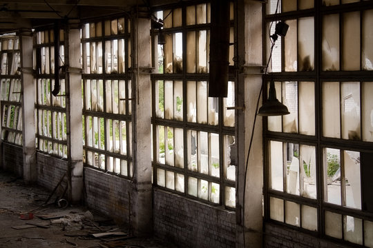 Window of abandoned factory
