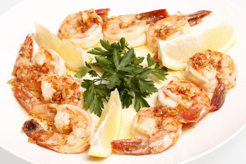 Shrimp Scampi on a plate.