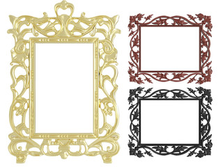 Decorative vintage empty wall picture frames, isolated