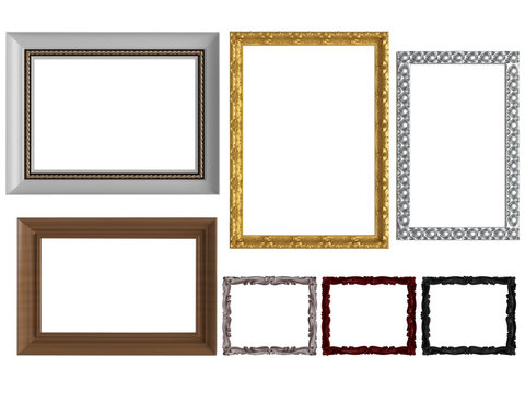 Decorative empty wall picture frames, isolated