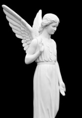 Statue of a White  Angel Isolated on Black