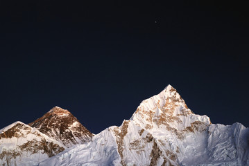 Everest and Nuptse lit by moonlight