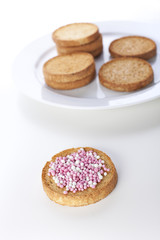 Pink and White Muisjes on Toast