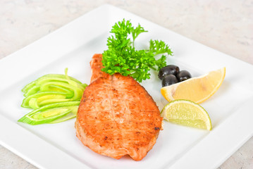 Grilled salmon steak