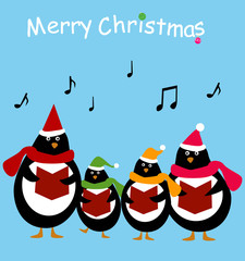 group of singing penguin Christmas Carolers