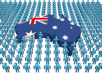 Australia map flag surrounded by abstract people illustration