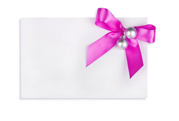The card decorated with a bow
