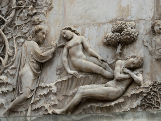 orvieto - Duomo facade. The first pillar: scenes from Genesis.