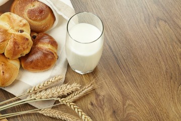 Glass of milk and pie