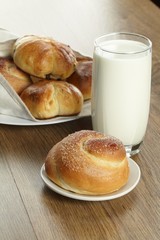 Glass of milk and pie