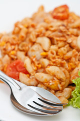 Macaroni fried and forks