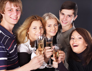 Group people drinking champagne.
