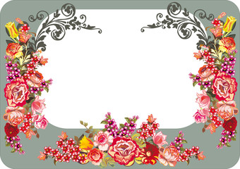 red floral frame on grey