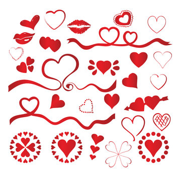30 vector of red hearts for valentines love