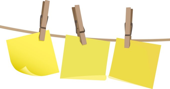 Post it attaccati ad un filo con mollette