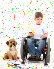 Boy Child Painting Wheelchair with Dog