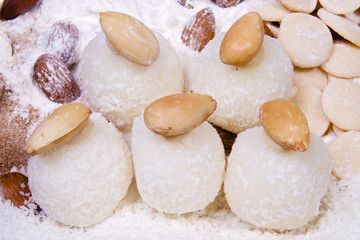 Fototapeta na wymiar coconut balls with nuts