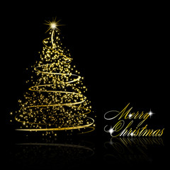 Abstract golden christmas tree on black background