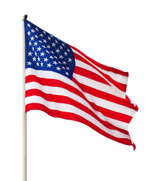 American flag over white background.