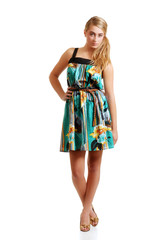 blond teenager posing in a summer dress