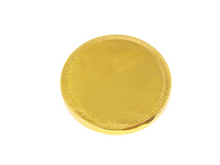 gold chocolate coin isolated on white background