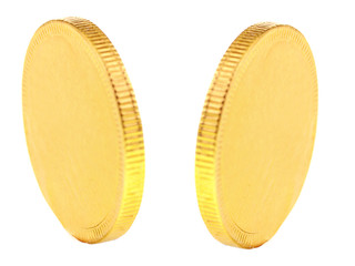 gold chocolate coin isolated on white background