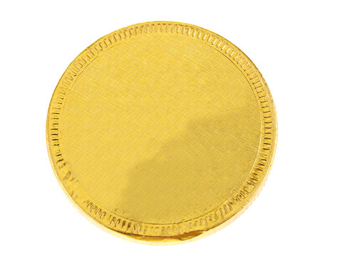 gold chocolate coin isolated on white background