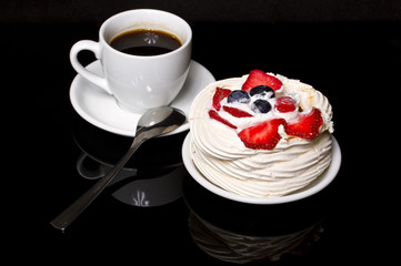 Black coffee and cream cake