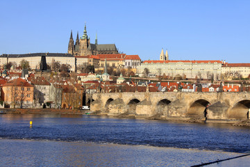 View on the Prague gothic Castle with the Charles Bridge
