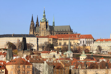 View on the autumn Prague gothic Castle above River Vltava