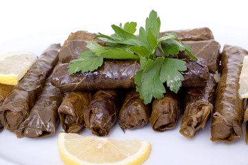Delicious vegetarian stuffed grape leaves