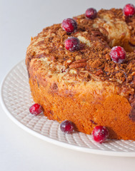 Sidelit cranberry coffeecake on white china