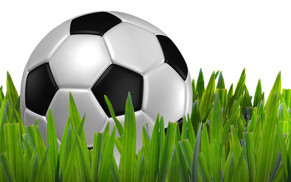 football on grass with white background