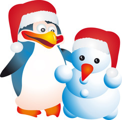 Penguin and snowman vector