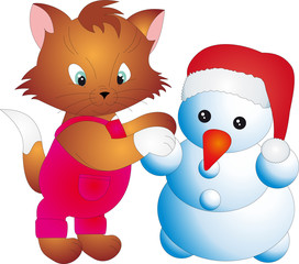 Cat and snowman vector