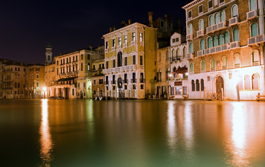 Night view from the Rialto Bridge in Venice