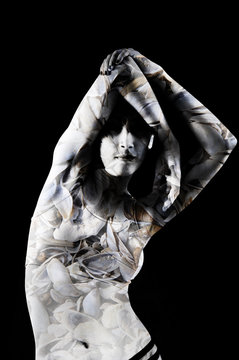 Woman seashell texture photocollage