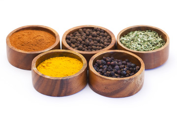 five bowls of spices
