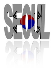 Seoul text with South Korean flag illustration