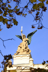 Fototapeta premium Angel on the Roof of Vineyard Theatre in Prague