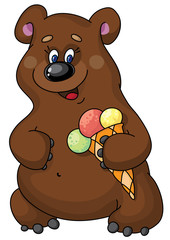 funny bear and  ice cream