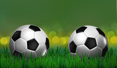 Obraz premium football on grass with green lighting background