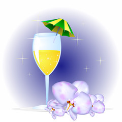 Goblet with parasol and orchids